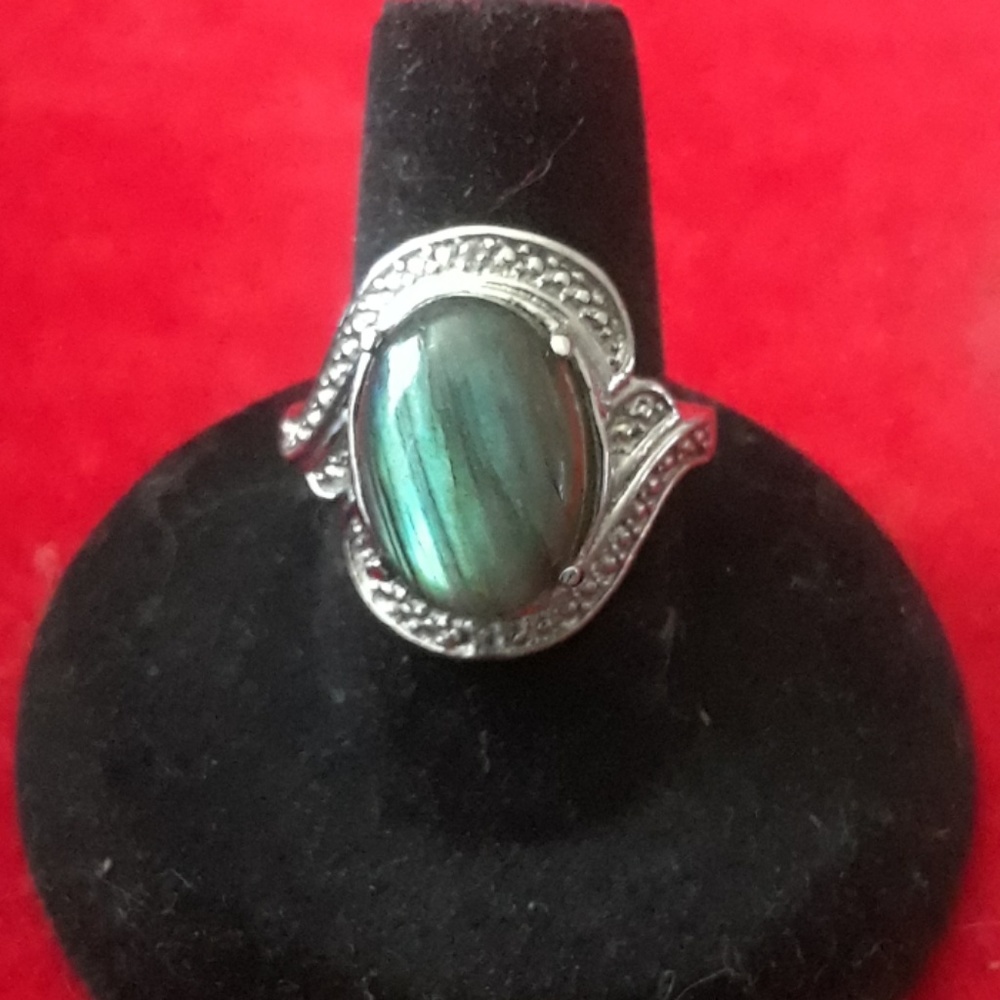 Labradorite ring in stainless steel, size 8